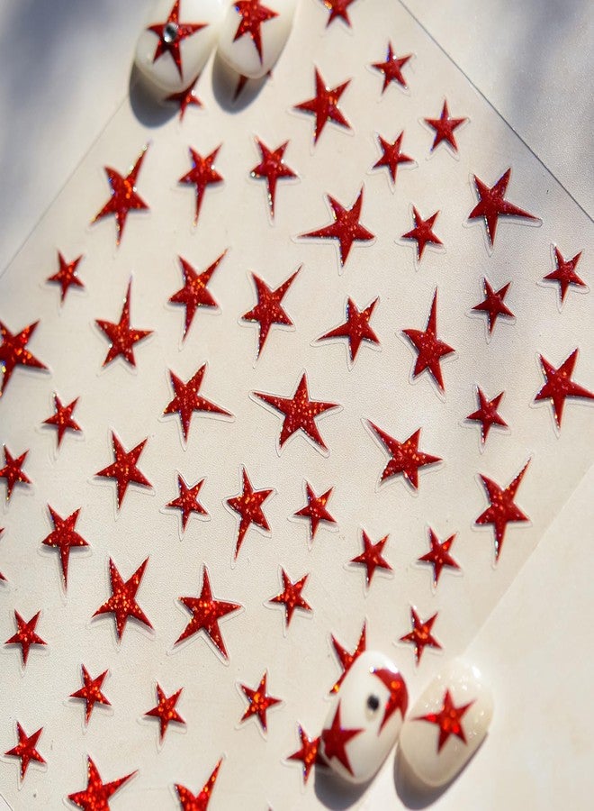 CTTHNBD Star Nail Art Stickers Red Star Nail Stickers Red Nail Decals 3D Embossed Self Adhesive Shiny Nail Art Stickers Decals for Acrylic Nails Women Manicure Decorations - Image 1